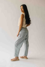 The Yorkana Eyelet Waist Barrel Jean in Striped Denim