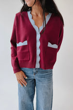 The Lucero Scallop Detail Cardigan in Burgundy