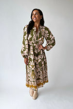 The Lia Floral Midi Dress in Olive