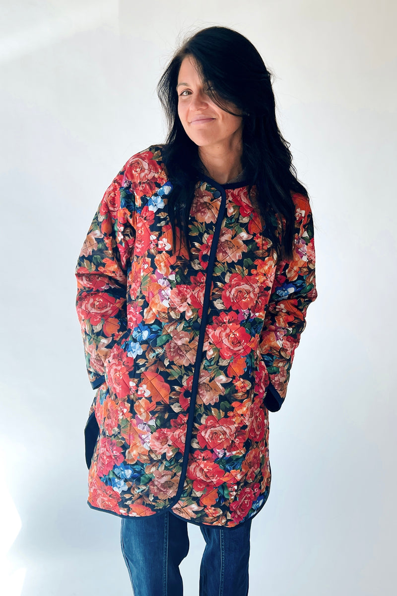 The Janice Quilted Jacket in Navy Floral