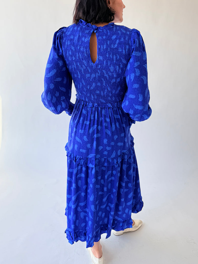 The Darya Smocked Midi Dress in Cobalt