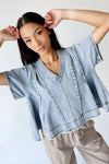 The Kirby V-Neck Blouse in Light Denim