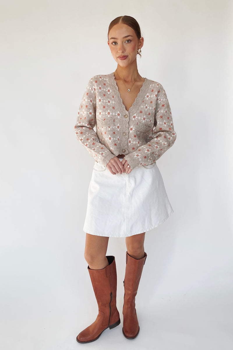 The Ledford Floral Button-Up Cardigan in Oatmeal