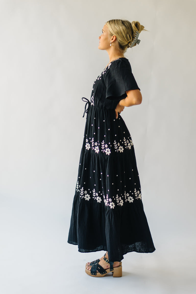 The Vonnie Embroidered Detail Maxi Dress in Black
