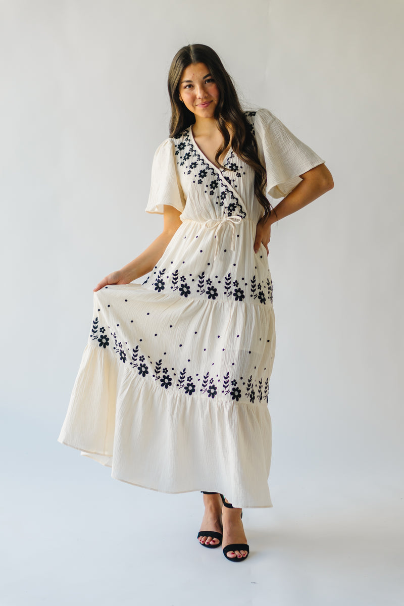 The Vonnie Embroidered Detail Maxi Dress in Ivory