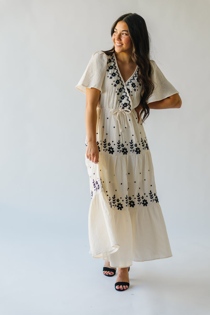 The Vonnie Embroidered Detail Maxi Dress in Ivory