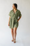 The Galarza Button-Up Floral Romper in Olive Green