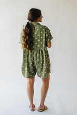 The Galarza Button-Up Floral Romper in Olive Green