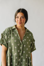 The Galarza Button-Up Floral Romper in Olive Green