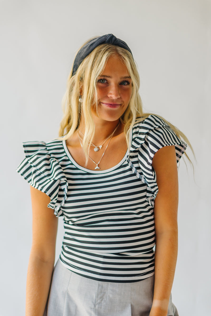 The Voyak Striped Scoop Neck Blouse in Ivory + Black