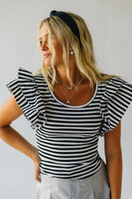 The Voyak Striped Scoop Neck Blouse in Ivory + Black