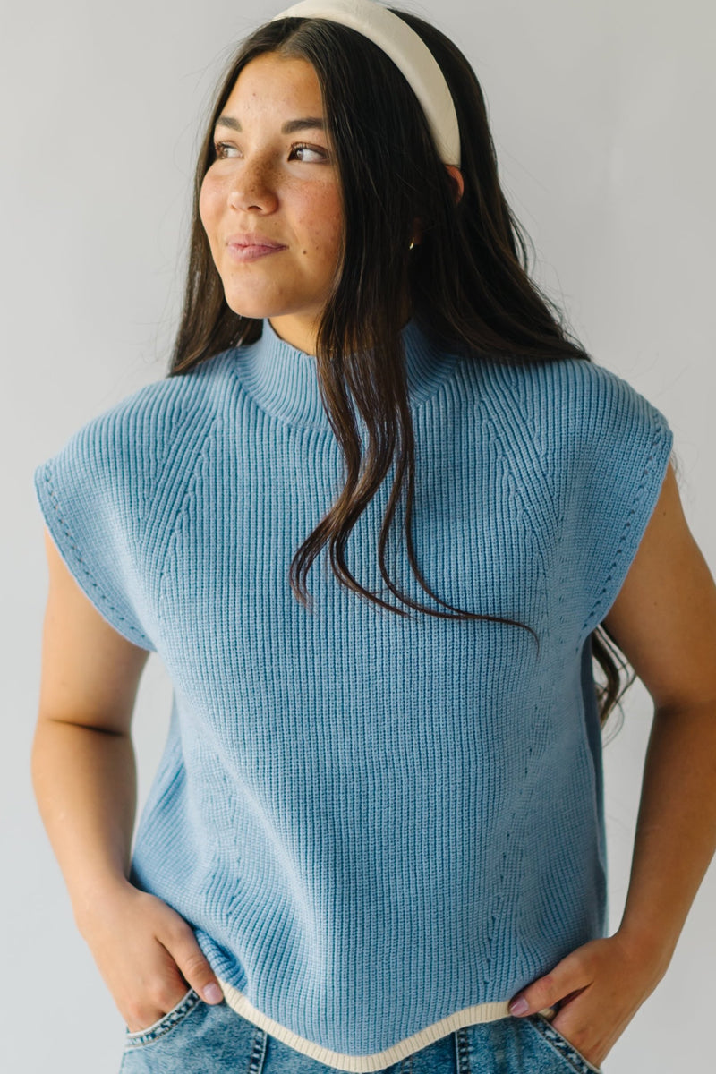 The Montoya Scalloped Edge Sweater in Blue