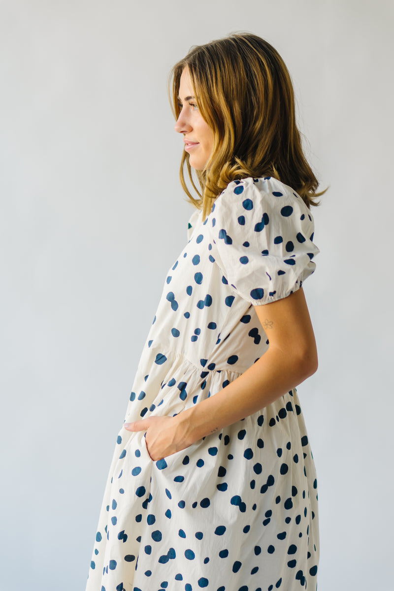 The Brandt Polka Dot Dress in Cream + Navy