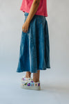 The Bawden Denim Flared Midi Skirt in Blue