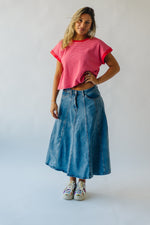 The Bawden Denim Flared Midi Skirt in Blue