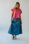 The Bawden Denim Flared Midi Skirt in Blue