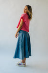 The Bawden Denim Flared Midi Skirt in Blue