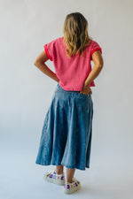 The Bawden Denim Flared Midi Skirt in Blue