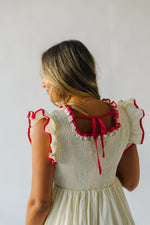 The Midgely Smocked Ruffle Detail Dress in Cream + Red