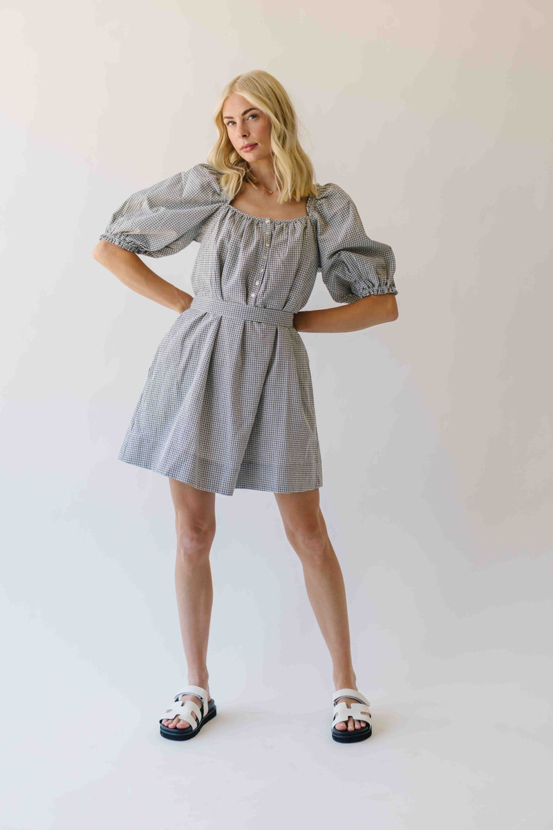 The Cambria Puff Sleeve Gingham Dress in Black