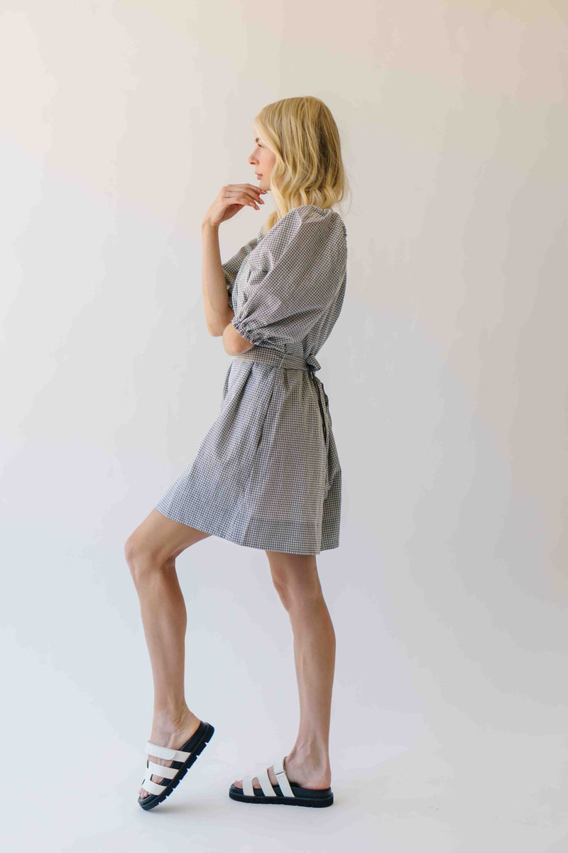 The Cambria Puff Sleeve Gingham Dress in Black