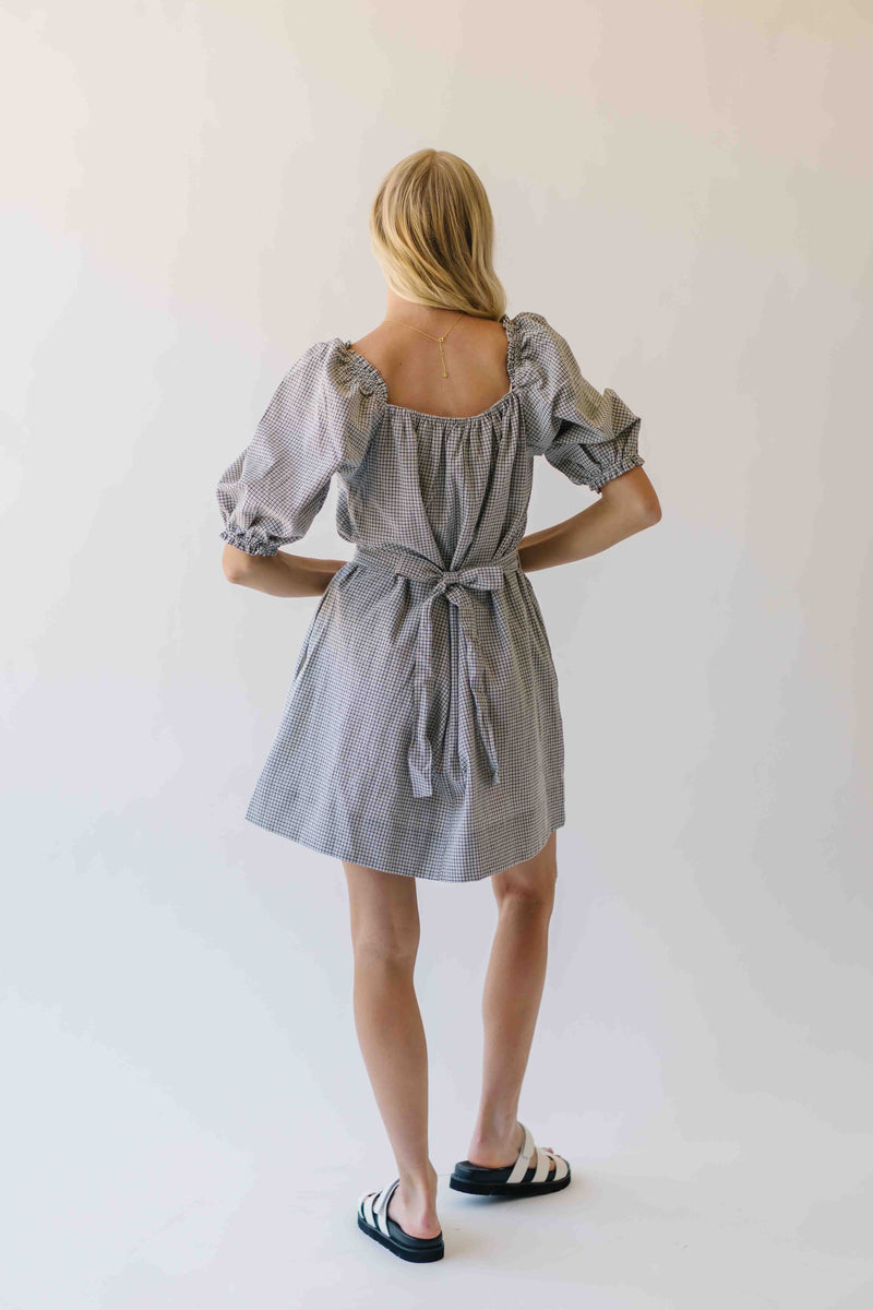 The Cambria Puff Sleeve Gingham Dress in Black