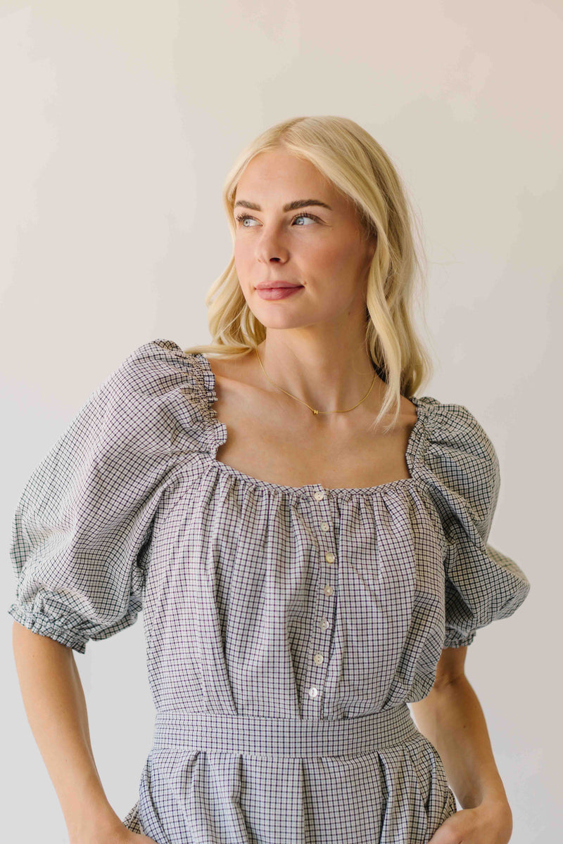 The Cambria Puff Sleeve Gingham Dress in Black