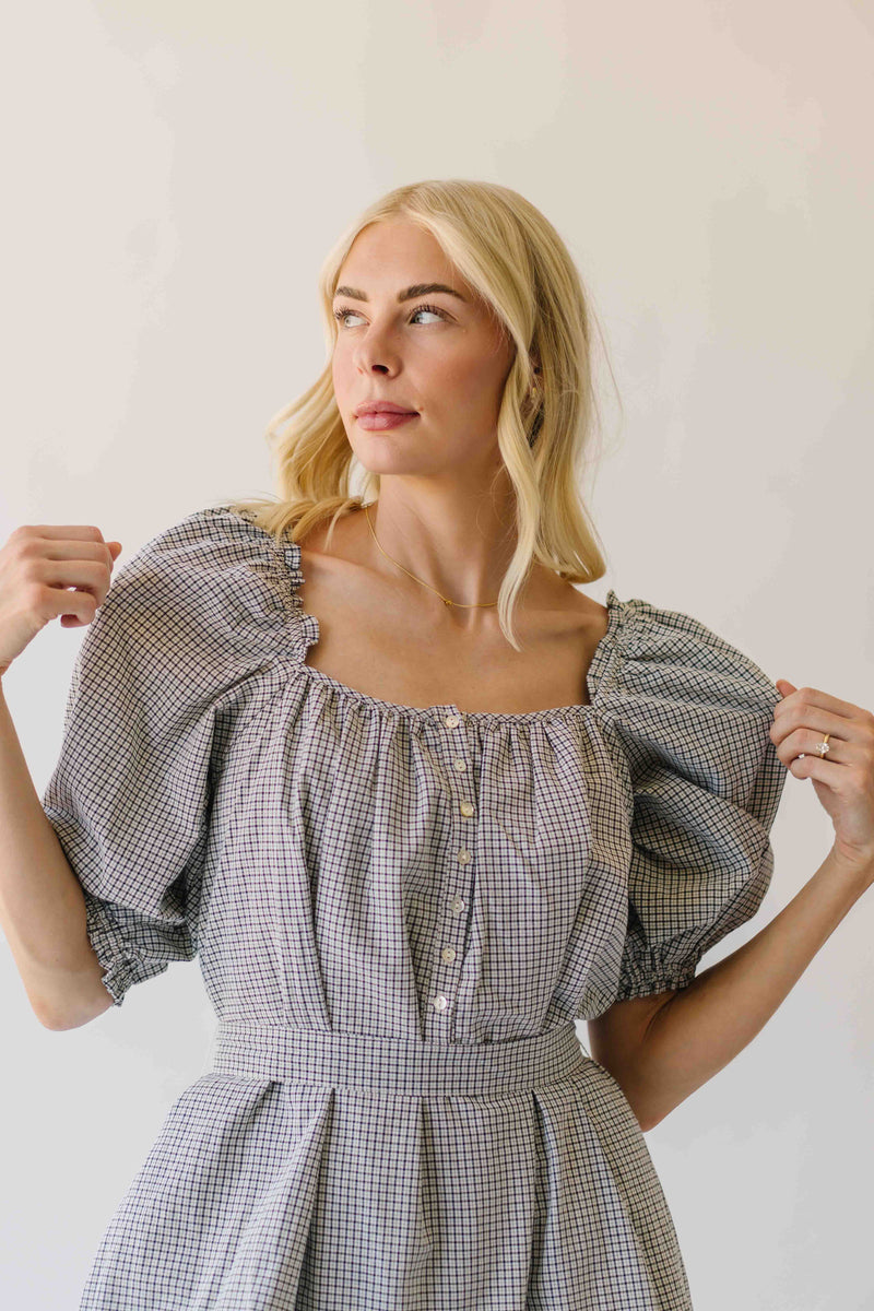 The Cambria Puff Sleeve Gingham Dress in Black