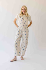 The Mattingly Polka Dot Barrel Overall in Cream + Navy