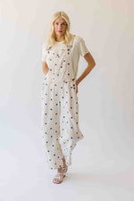 The Mattingly Polka Dot Barrel Overall in Cream + Navy