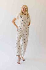 The Mattingly Polka Dot Barrel Overall in Cream + Navy