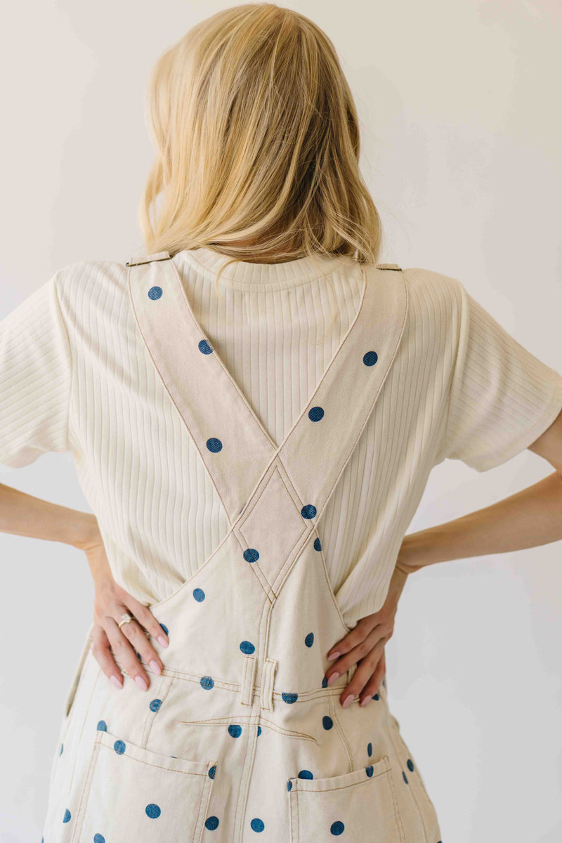The Mattingly Polka Dot Barrel Overall in Cream + Navy