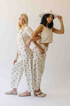 The Mattingly Polka Dot Barrel Overall in Cream + Navy