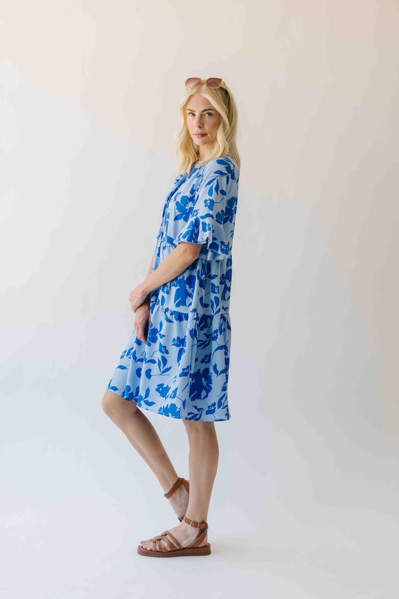 The Karlie Tiered Floral Dress in Blue