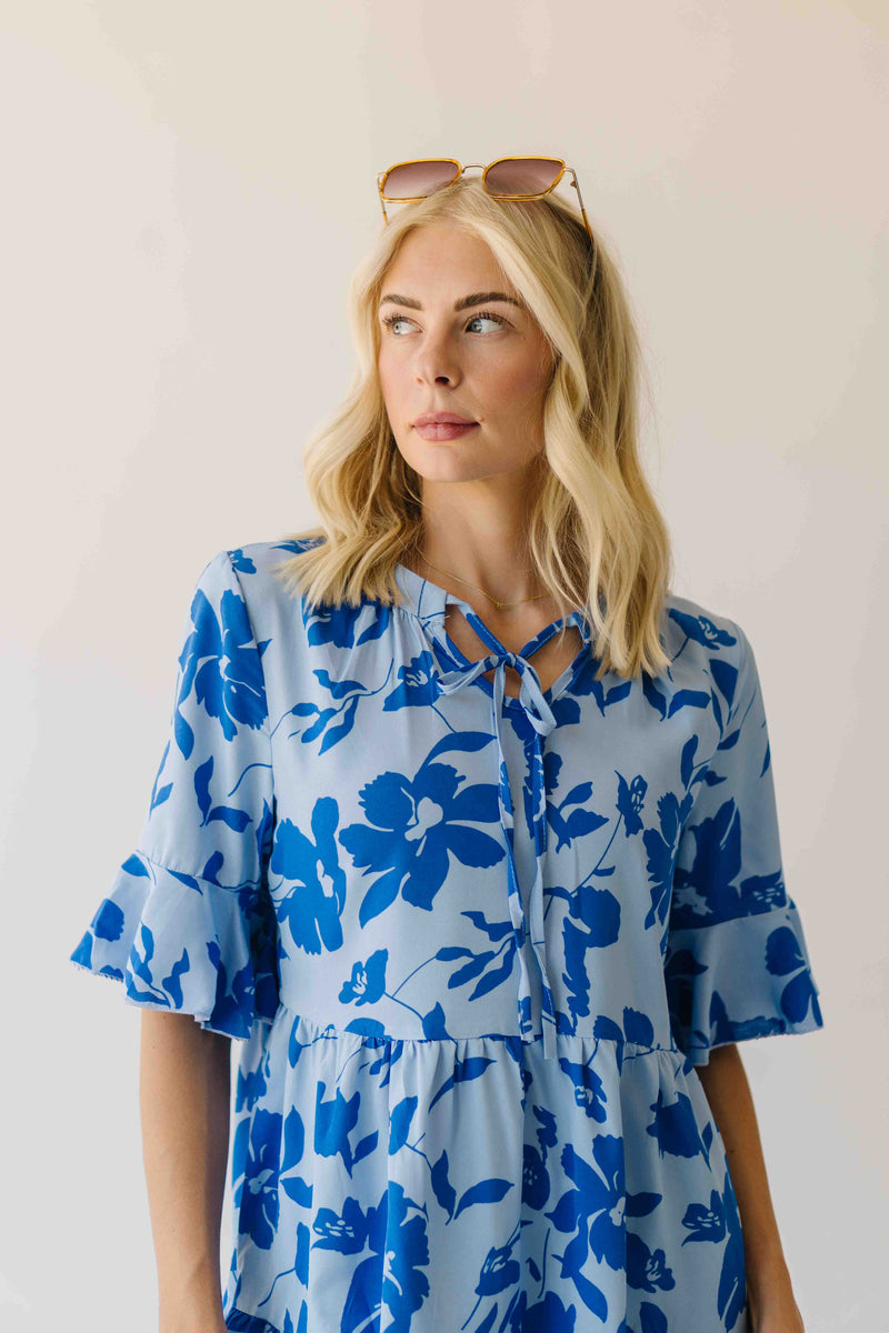 The Karlie Tiered Floral Dress in Blue