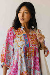 The Ember Patchwork Dress in Pink + Blue