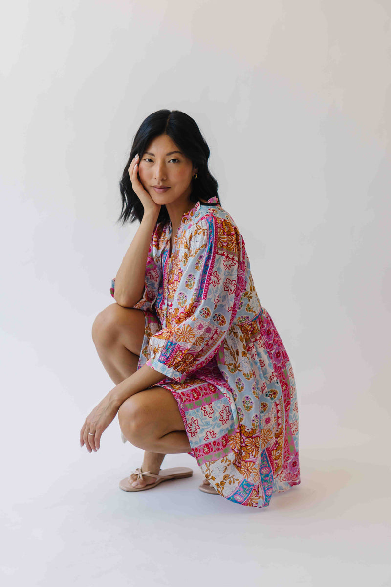 The Ember Patchwork Dress in Pink + Blue