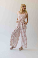 The Fultz Bow Detail Wide Leg Jumpsuit in Ivory + Pink Floral
