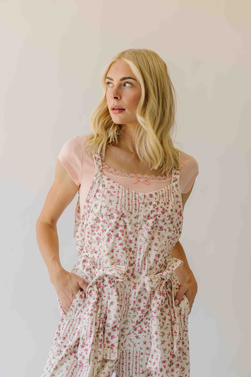 The Fultz Bow Detail Wide Leg Jumpsuit in Ivory + Pink Floral