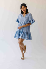The Freya Pleated Detail Dress in Dusty Blue