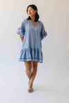 The Freya Pleated Detail Dress in Dusty Blue