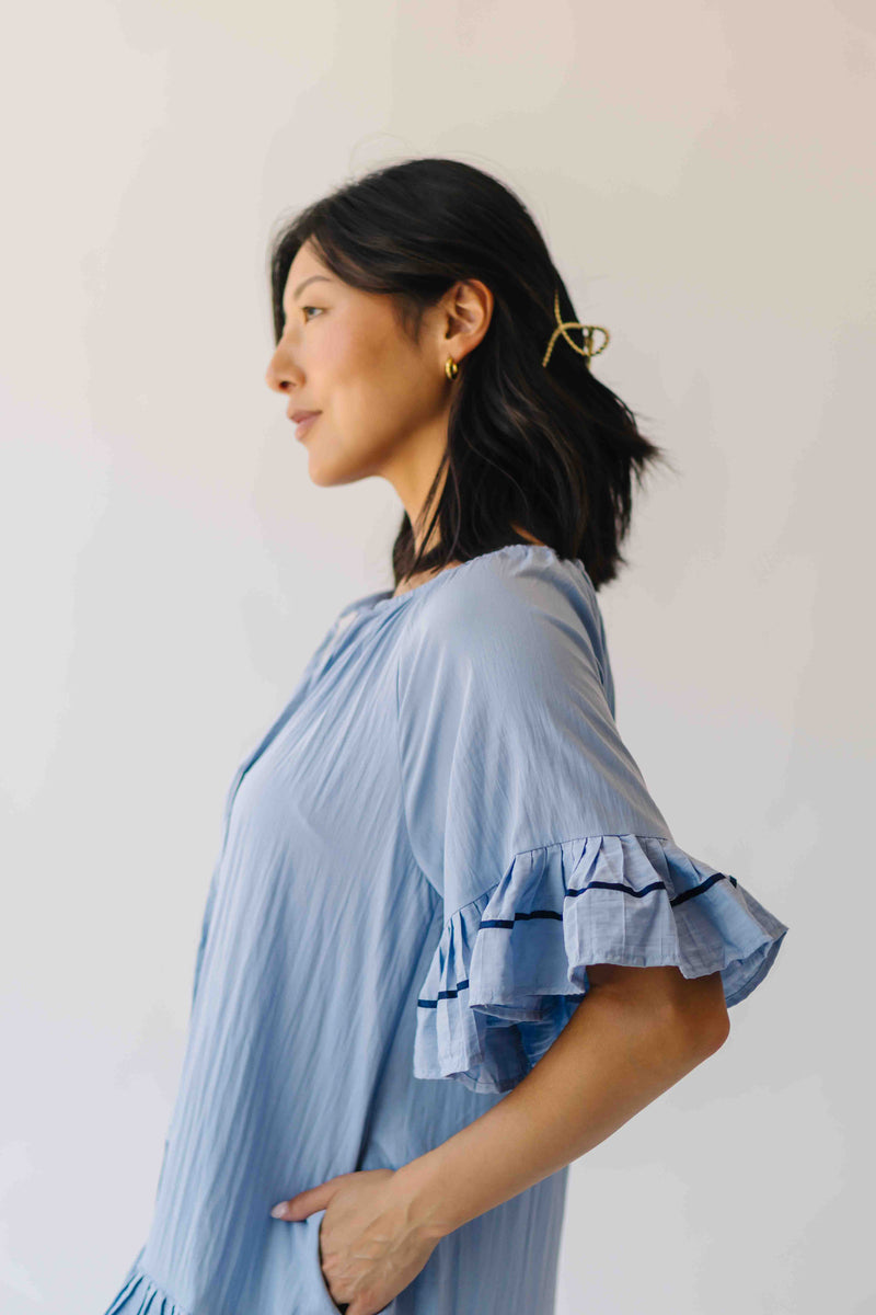 The Freya Pleated Detail Dress in Dusty Blue Piper & Scoot The Freya Pleated Detail Dress in Dusty Blue Piper & Scoot
