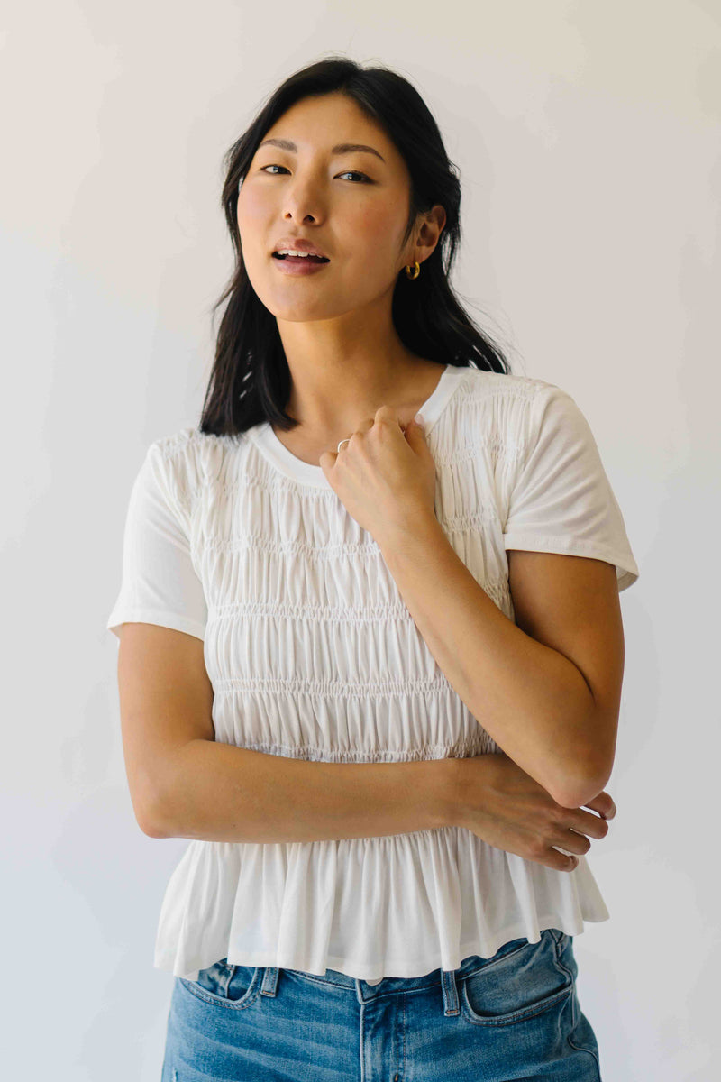 The Xandra Smocked Detail Bloused in Ivory