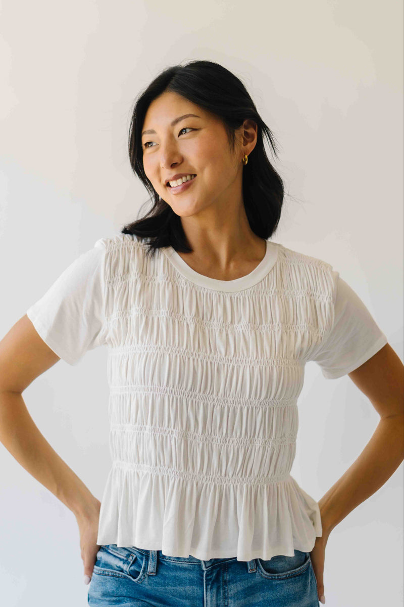 The Xandra Smocked Detail Bloused in Ivory
