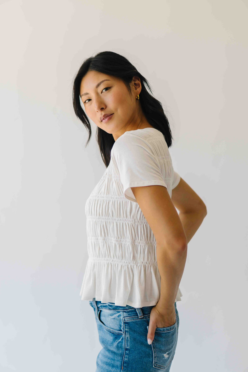 The Xandra Smocked Detail Bloused in Ivory