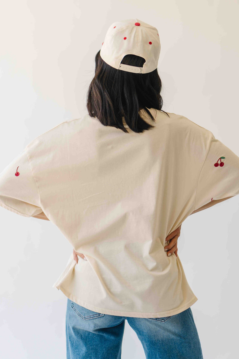 The Franca Cherry Embroidered Tee in Beige