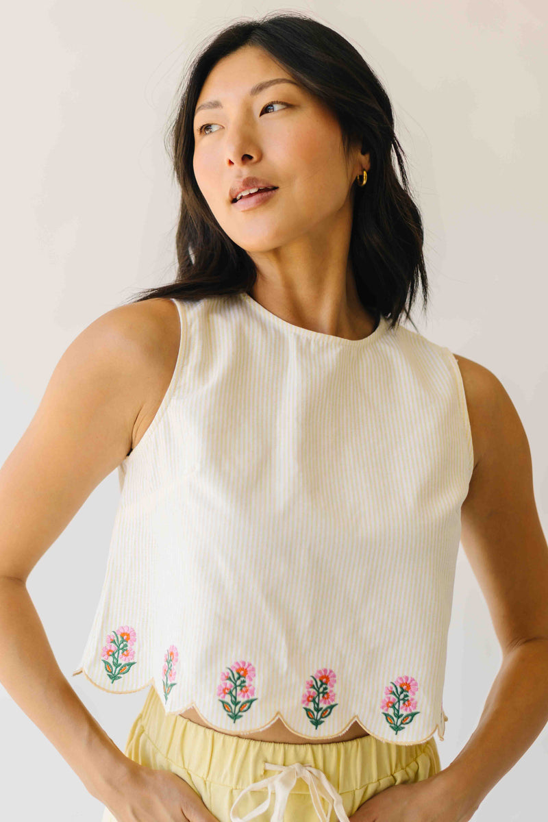 The Colleen Scalloped Tank in Light Yellow
