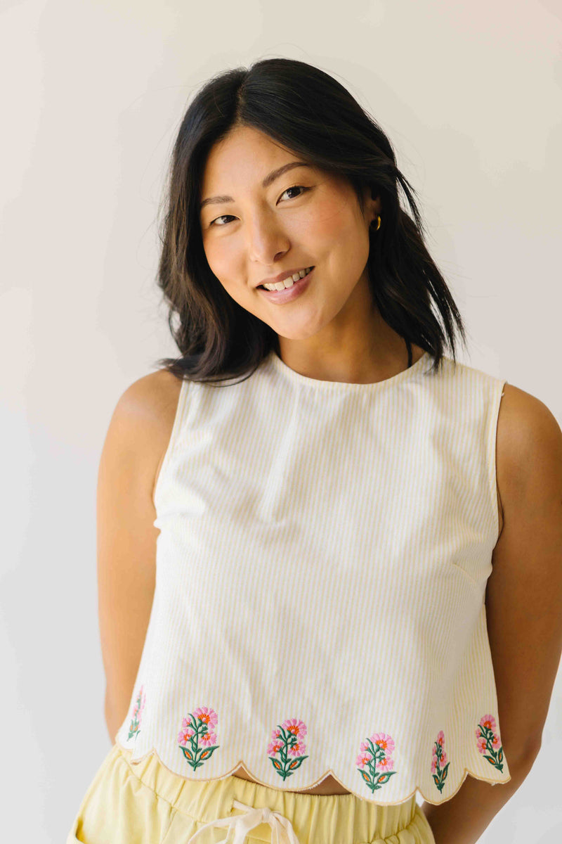 The Colleen Scalloped Tank in Light Yellow