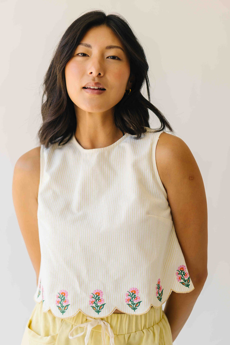 The Colleen Scalloped Tank in Light Yellow