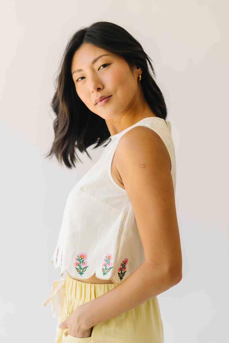 The Colleen Scalloped Tank in Light Yellow